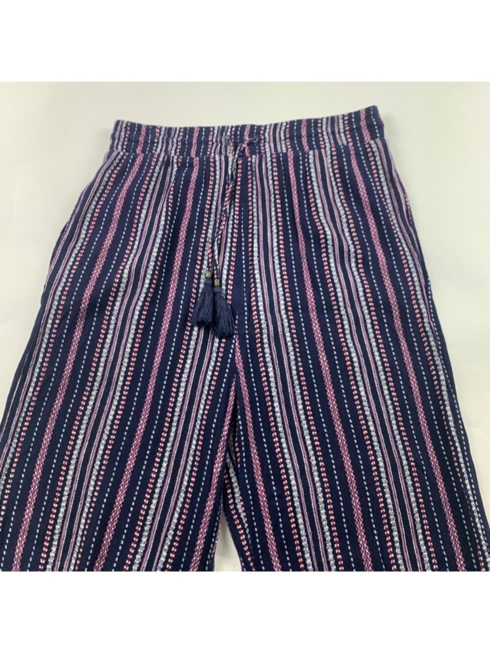 Knox Rose Navy Pink Striped Crinkle Pull On Lounge Pant S - Picture 2 of 7